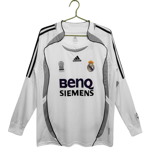 Adidas Real Madrid Retro Jersey Home Long Sleeve Soccer Shirt 2006-07