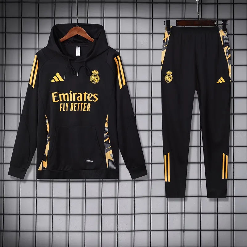 Adidas Real Madrid 2024-25 Black Hooded Training Tracksuit Kits