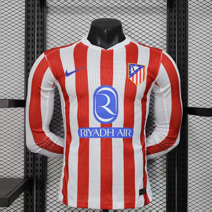2025-26 Player Version Atletico Madrid Home Long Sleeve Jersey