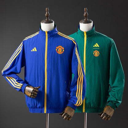 Manchester United Reversible Jacket Windbreaker - Blue & B Army Green