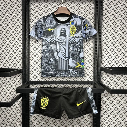 2024 Brazil Christ the Redeemer Special Kids Kit Football Jersey