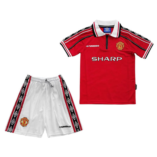 Manchester United 98-99 Home Retro Kid Kits Children Sets Jerseys