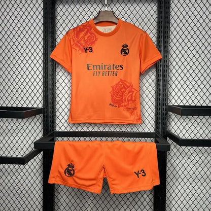 Y3 Real Madrid 24-25 Kids Kits Orange Children Sets Football Jersey