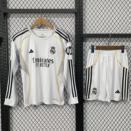 25-26 Kids Real Madrid Home Long Sleeve Jersey