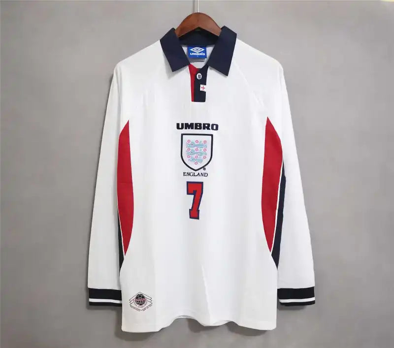 1998 England World Cup Home Retro Jersey Long Sleeve #7 BACKHAM #20 OWEN