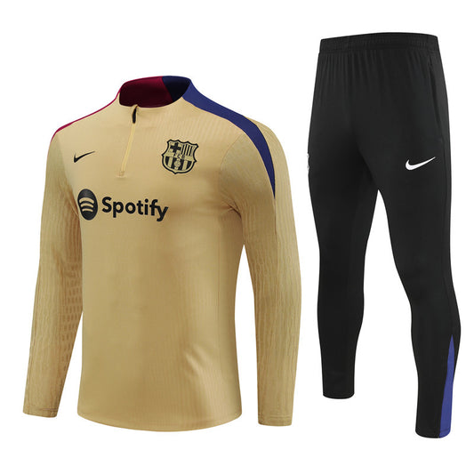 24-25 Barcelona Long Sleeve Tracksuit Gold Training Suits Football