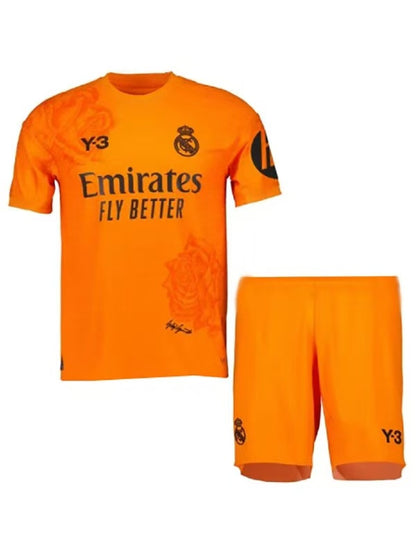 Y3 Real Madrid 24-25 Kids Kits Orange Children Sets Football Jersey
